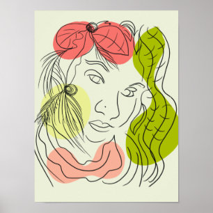Affiche Tropical Woman Line Art Colorful
