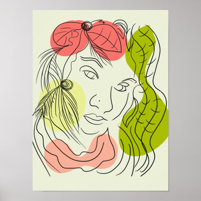 Affiche Tropical Woman Line Art Colorful (Devant)