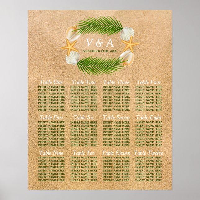 Affiche Tropical Wreath Sandy Beach Wedating Seating Chart (Devant)