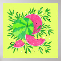 Affiche tropicale aux branches de pastèque lumineu