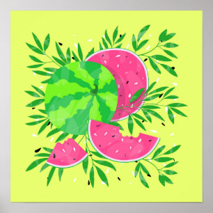 Affiche tropicale aux branches de pastèque lumineu