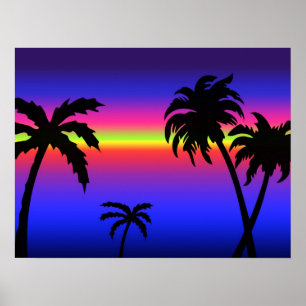 Affiche tropicale de coucher du soleil de palmiers