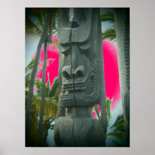 Affiche tropicale rose de la statue de tiki souria