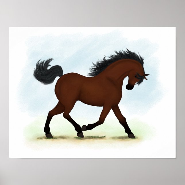 Affiche Trotting Bay Horse Equestrian Pony (Devant)