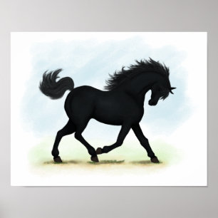 Affiche Trotting Black Horse or Pony Equestrian