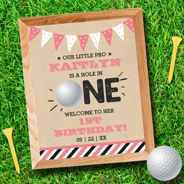 Affiche Trou en une fille Golf 1er anniversaire Par tee (Créateur téléchargé)