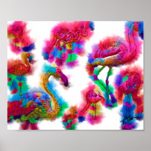 Affiche Troupeau de flamants abstraits