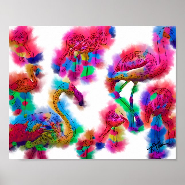 Affiche Troupeau de flamants abstraits (Devant)