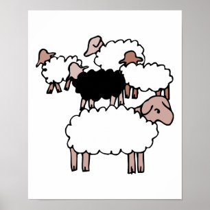 Affiche troupeau de moutons avec mouton noir