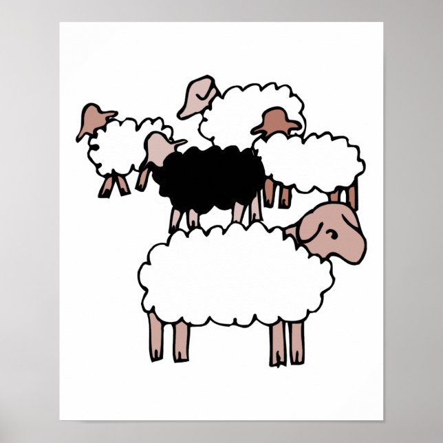Affiche troupeau de moutons avec mouton noir (Devant)