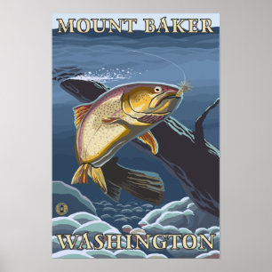 Affiche Trout Fishing Cross Section - Mount Baker, WA