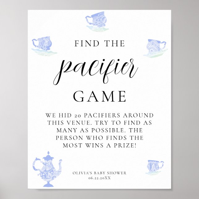 Affiche Trouver Pacifier Thé bébé Chine Set Blue White Lac (Devant)