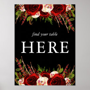 Affiche Trouvez Votre Table Ici Fleur de Bourgogne Noir Bo