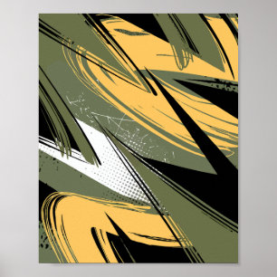 Affiche Trucs Abstraits avec vert olive et jaune