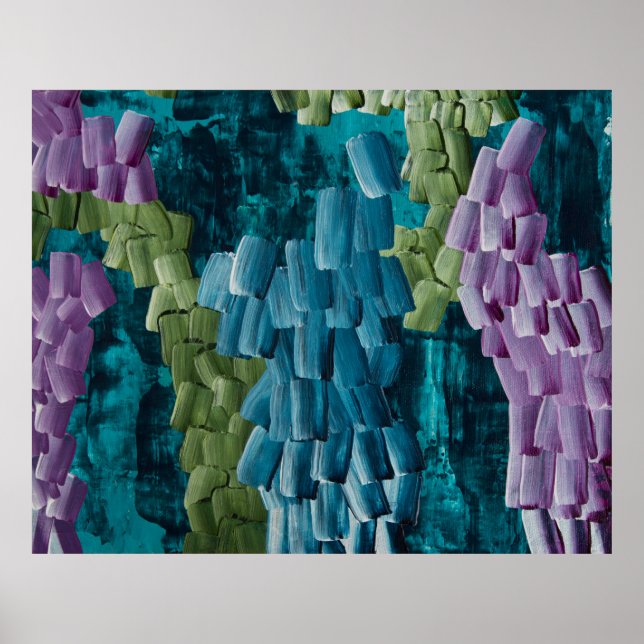 Affiche Trucs Abstraits en bleu, vert et violet (Devant)