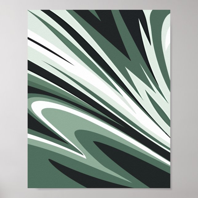 Affiche Trucs de brosse Abstraits en vert et blanc (Devant)