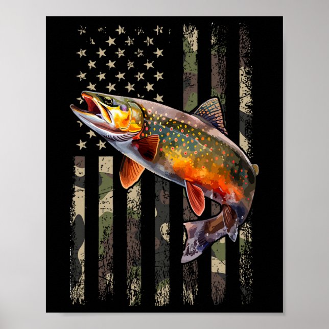 Affiche Truite Brune Tachetée Drapeau Américain Pêche  (Devant)