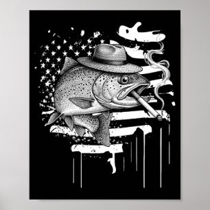 Affiche Truite cool fumant humour d'anglier extérieur art
