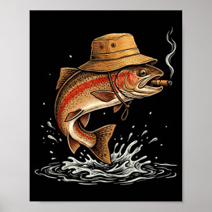 Affiche Truite cool fumant humour de pêcheur extérieur art