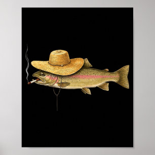 Affiche Truite cool fumant humour de pêcheur extérieur art