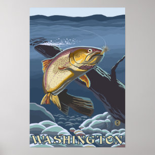Affiche Truite pêchant la section transversale -