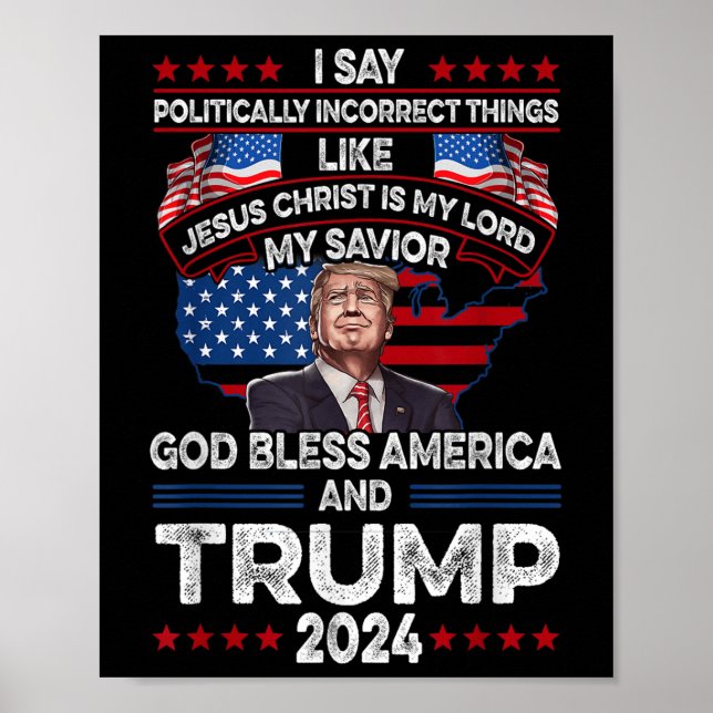 Affiche Trump 2024 Drôle Dieu Béni l'Amérique Jésus Christ (Devant)