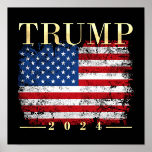 Affiche Trump 2024 Elegant Gold Vintage American Drapeau