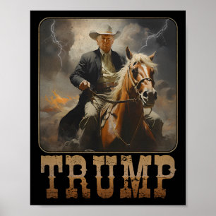 Affiche Trump 2024 Président Cowboy Riding Horse Western U