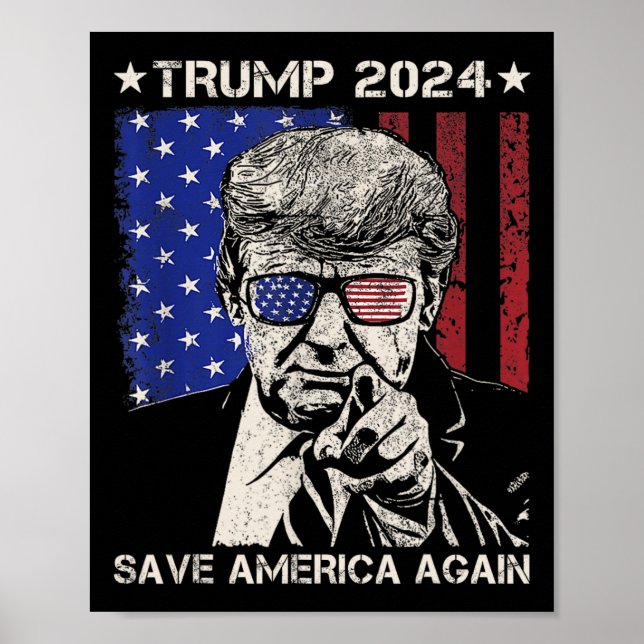 Affiche Trump 2024 Sauvez l'Amérique à nouveau drapeau amé (Devant)