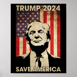 Affiche Trump 2024 Sauvez l'Amérique Amérique - Drapeau Él