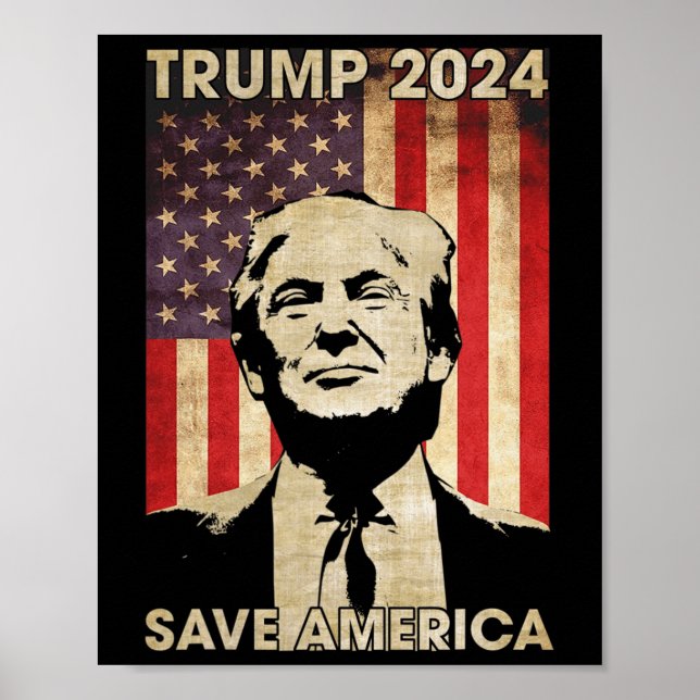 Affiche Trump 2024 Sauvez l'Amérique Amérique - Drapeau Él (Devant)