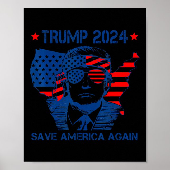 Affiche Trump 2024 Sauvons l'Amérique à nouveau drapeau am (Devant)