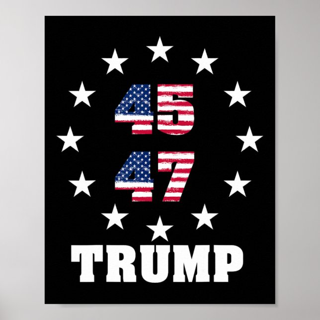 Affiche Trump 45 47 Président Usa Drapeau 2024 2025 Gagnan (Devant)