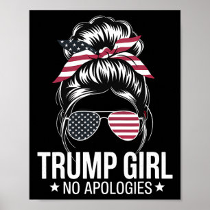 Affiche Trump Girl Messy Bun drapeau américain Sungles Pat