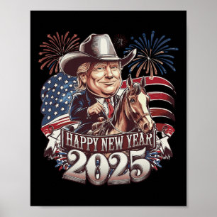 Affiche Trump Nouvel An 2025 Cheval patriotique Trump Amér