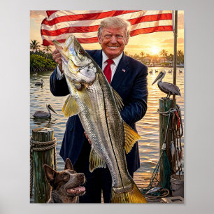 Affiche Trump tenant un snook — Art de pêche patriotique