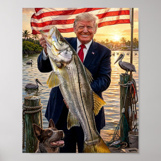 Affiche Trump tenant un snook — Art de pêche patriotique