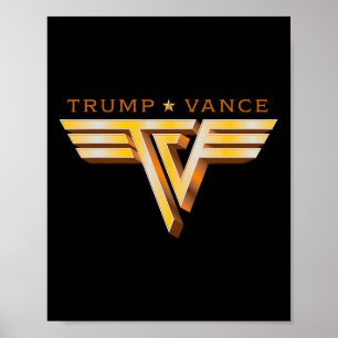 Affiche Trump Vance Tv Rocker Logo Or Doré Vintage Trump V