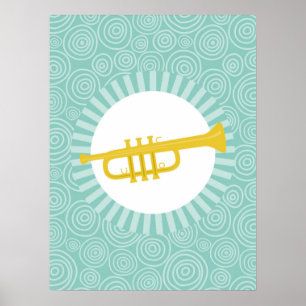 Affiche Trumpet Fun Turquoise Swirl Music