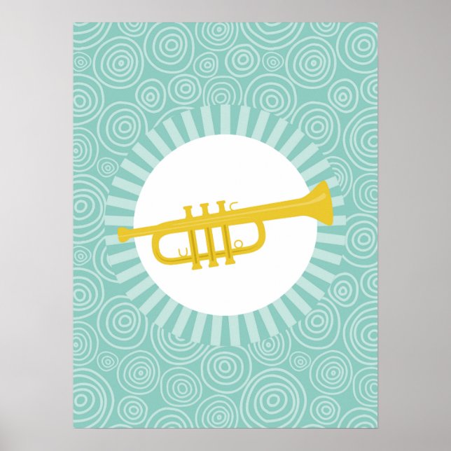 Affiche Trumpet Fun Turquoise Swirl Music (Devant)