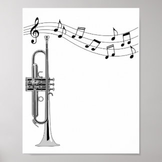 Affiche Trumpet musicien avec notes musicales