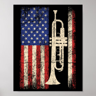Affiche Trumpet Usa American Flag Shirt Jazz Music Vintage