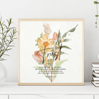 Affiche Trust-Proverbs 3:5-6 Orange floral