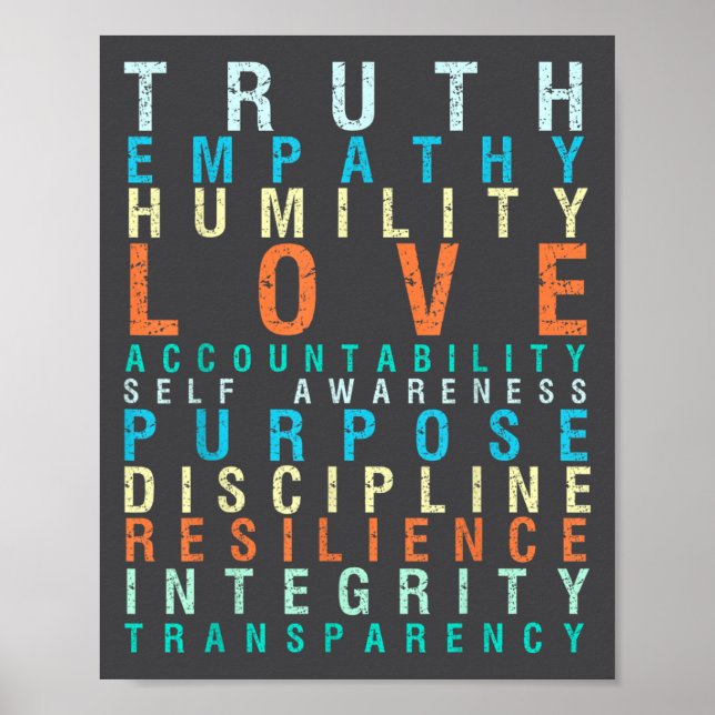 Affiche Truth Love Empathy Self Awareness Insrational Word (Devant)