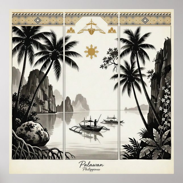 Affiche Tryptique d'art mural de Palawan Philippines (Devant)