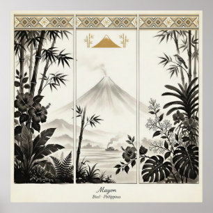 Affiche Tryptique mural artistique du volcan Mayon