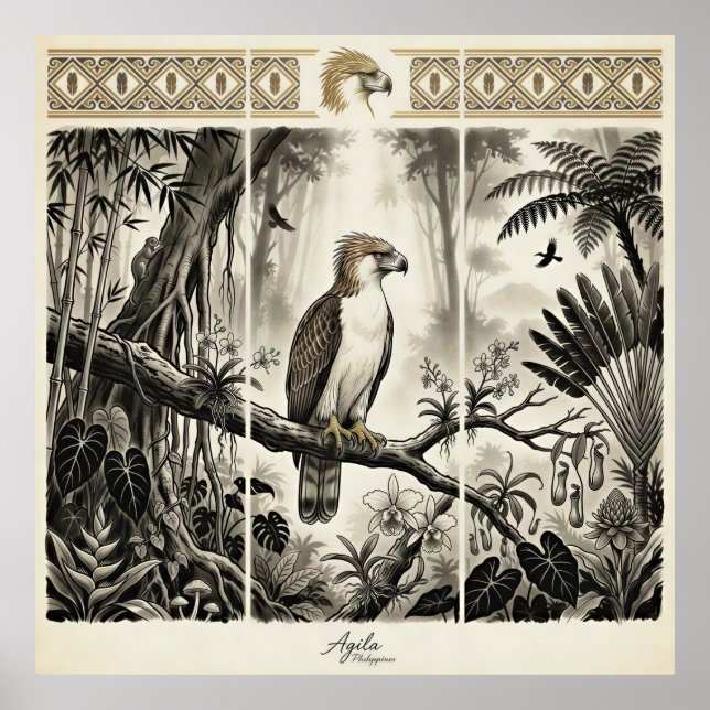 Affiche Tryptique mural d'art sur l'aigle des Philippines (Devant)