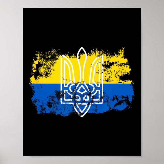 Affiche Tryzub Stand Uni avec l'Ukraine Trident Ukrainien (Devant)