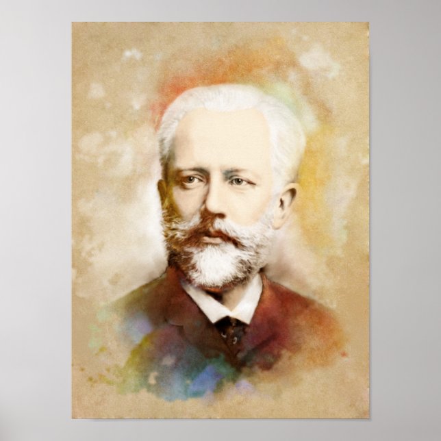 Affiche Tschaikowski/Tchaikovsky Portrait, Style Aquarell (Devant)
