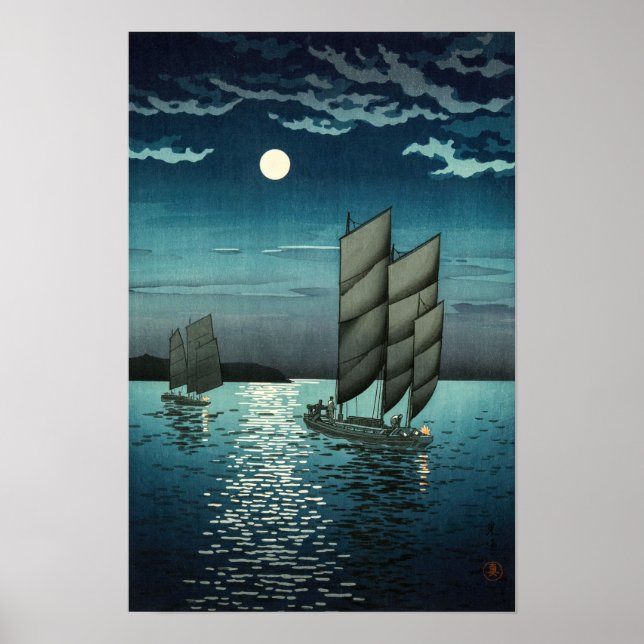 Affiche Tsuchiya Koitsu - Bateaux à Shinagawa, Nuit (Devant)
